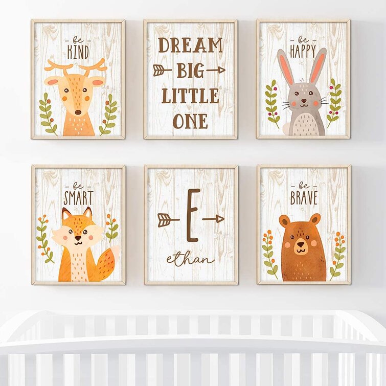 Set of 3 Prints Pictures for Nursery Fox Bear Rabbit Nursery Decor Chevrons