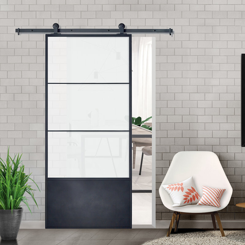 Colonial Elegance Metal Concorde Frosted Glass Barn Door With