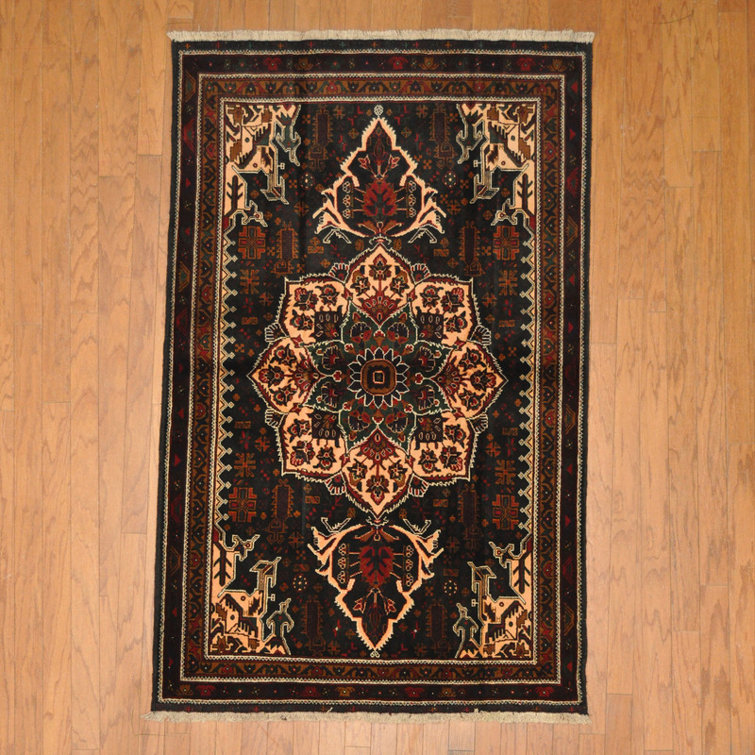 Bungalow Rose Handmade Hand-Knotted Wool Dark Brown Rug | Wayfair