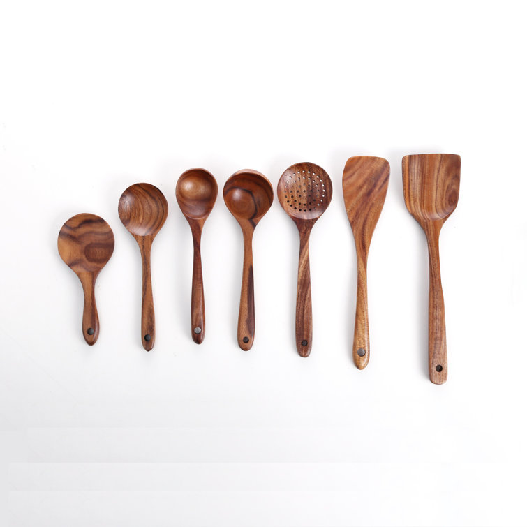 Morena 7-Piece Wooden Kitchen Utensil Set, Cooking Utensils, Wooden Utensils