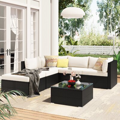 Matherville 6-Piece Pe Rattan Wicker Outdoor Garden Three Posts™ Cushion Color: White