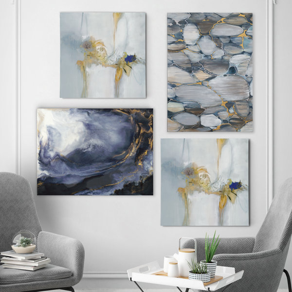Geometric Blues 4 Piece Painting Print Set On Canvas Reviews