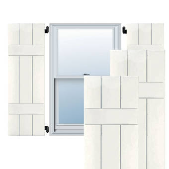Ekena Millwork EB0110500X029750CWH Exterior Composite Wood Three Board Two Batten Board-n-Batten Shutters with Installation Brackets 10 1//2W x 29 3//4H 10 1//2W x 29 3//4H Per Pair White