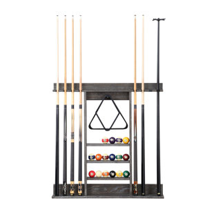 Slate Grey 7 Pool Cue Wall Rack with Bridge Cue Clip Holder 