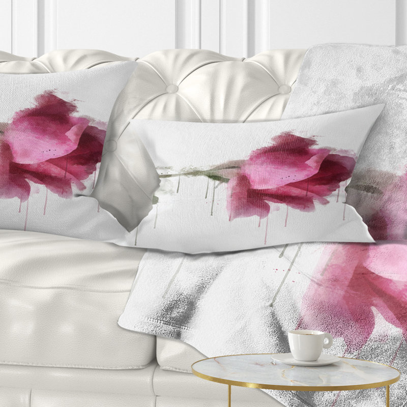 East Urban Home Floral Beautiful Rose Watercolor Drawing Lumbar Pillow Wayfair