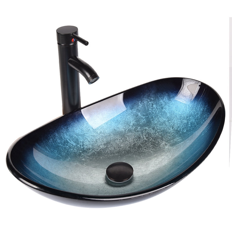 Elecwish Hand Painted Combo Tempered Glass Specialty Vessel