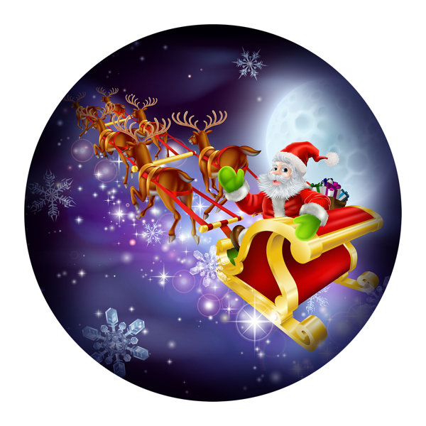 The Holiday Aisle Round Santa Sleigh Graphic Art Print On Metal