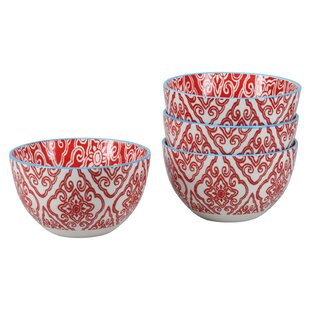 Red Set of 4 BIA Cordon Bleu Ooh La La 13-Ounce Porcelain Peony Bowl 