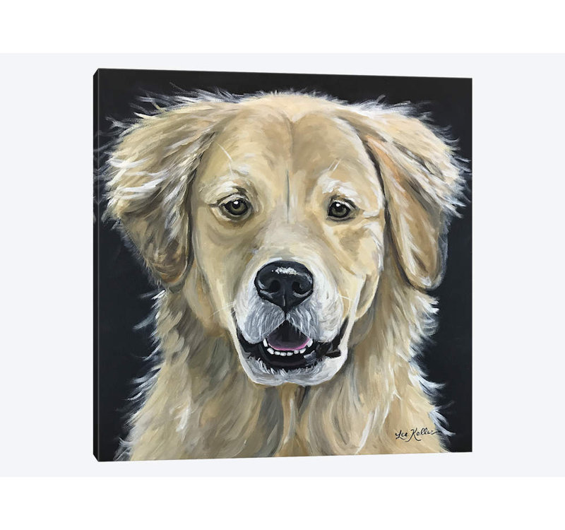 East Urban Home Golden Retriever On Black By Hippie Hound Studios Graphic Art Print On Wrapped Canvas Wayfair