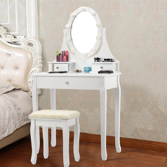 Astoria Grand Narelle 3 Drawer Makeup Vanity Set With Mirror