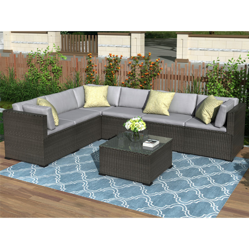 Latitude Run Deaven Patio 7 Piece Sectional Seating Group With Cushions Wayfair