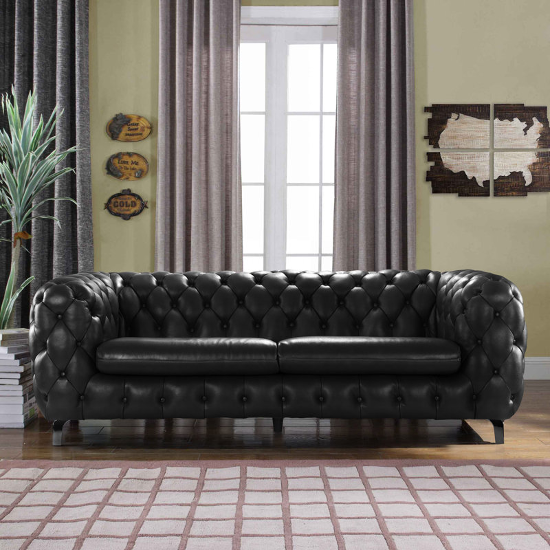 17 stories yuliya leather chesterfield sofa with built in shelves