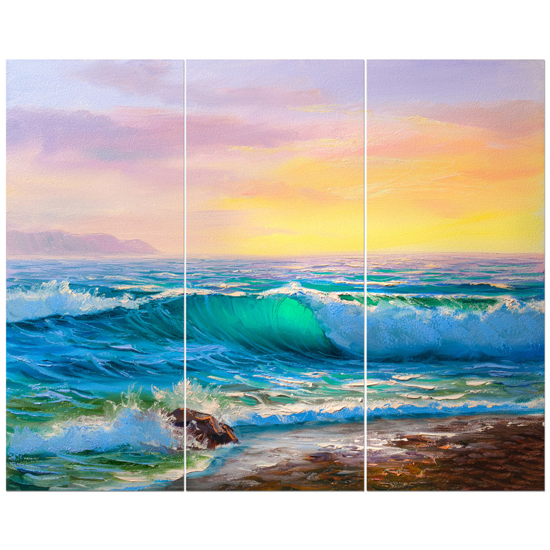 East Urban Home Sunsets Over Ocean Waves Oil Painting Print