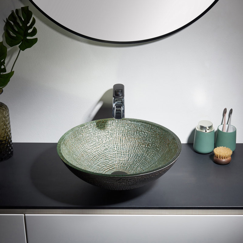 Kalyste Green Glass Handmade Circular Vessel Bathroom Sink Wayfair