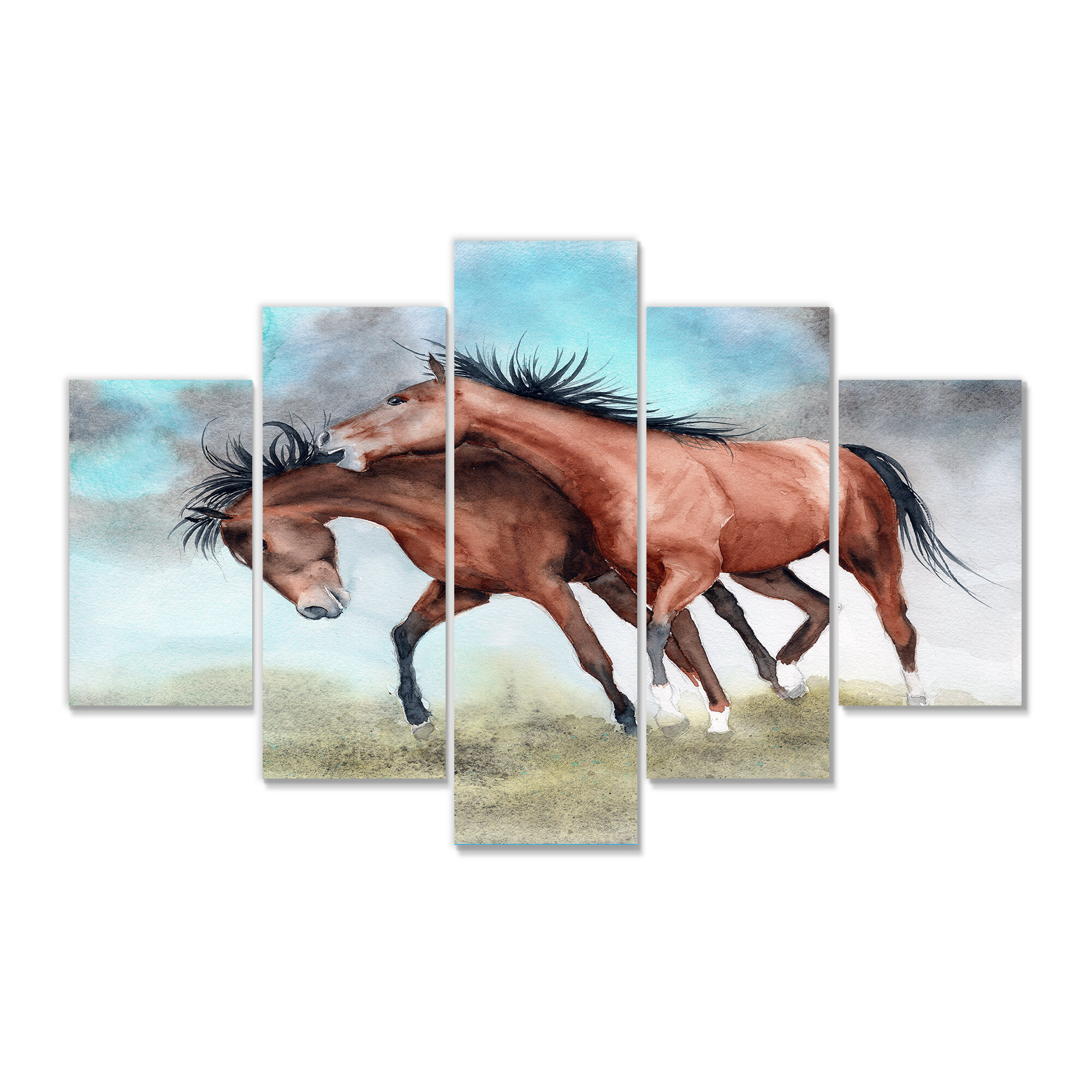 Brown Amorous Horses Animal Art Canvas Print