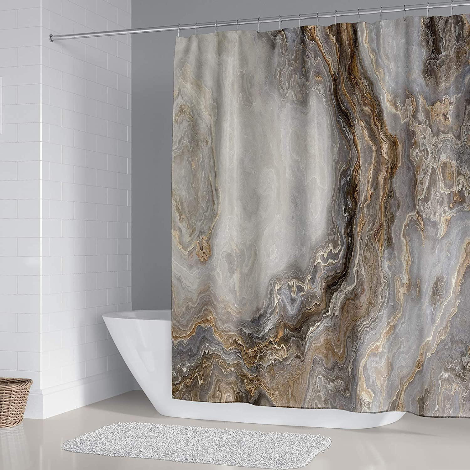 East Urban Home 4 Piece Marble Shower Curtain Set With Carpet Toilet Seat Cover Bath Mat Ink Geometric 12 Hooks Wayfair Piece Marble Shower Curtain Set