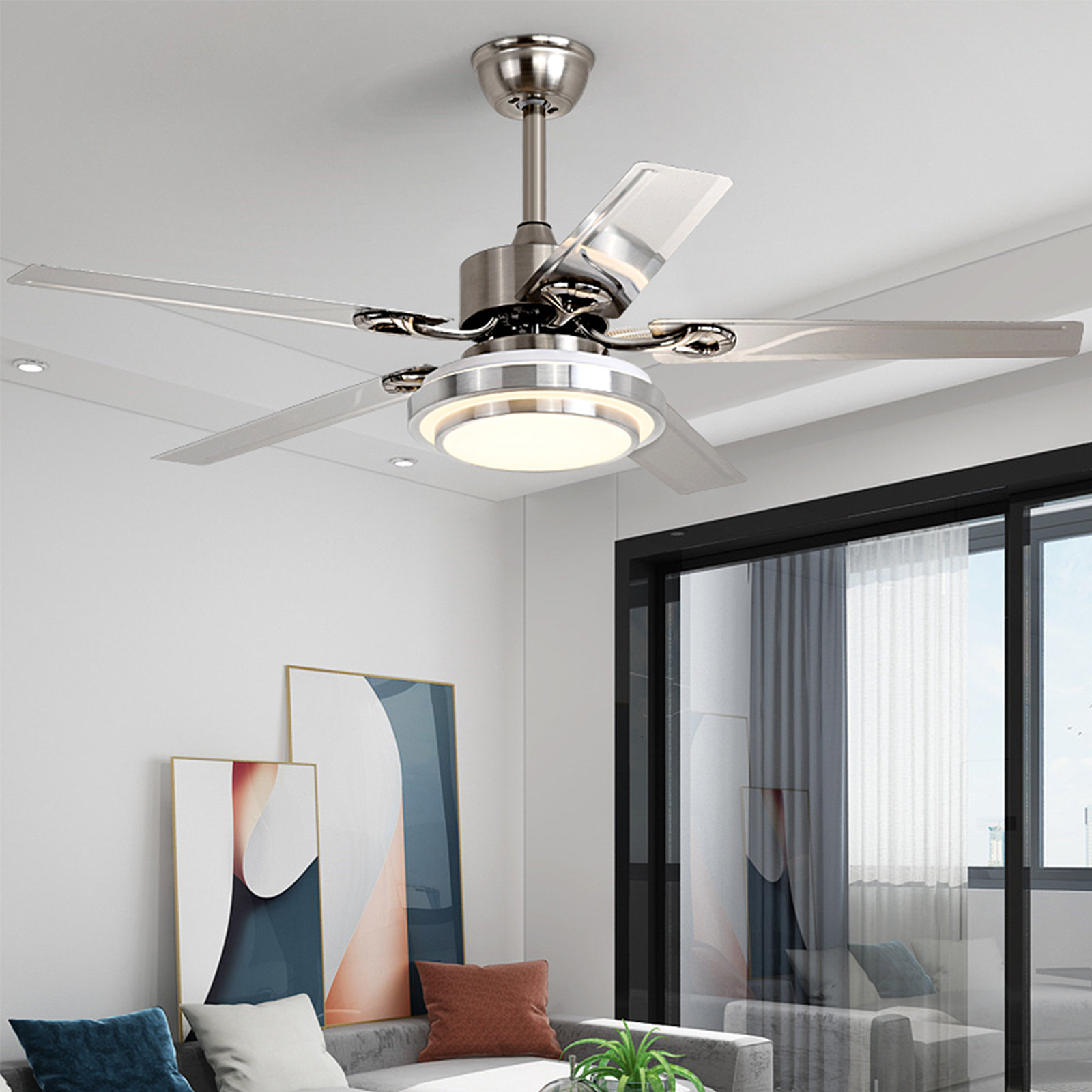 5 Stainless Steel Blades Ceiling Fan Lamp Remote Control Chandelier 42"/48"/52" 