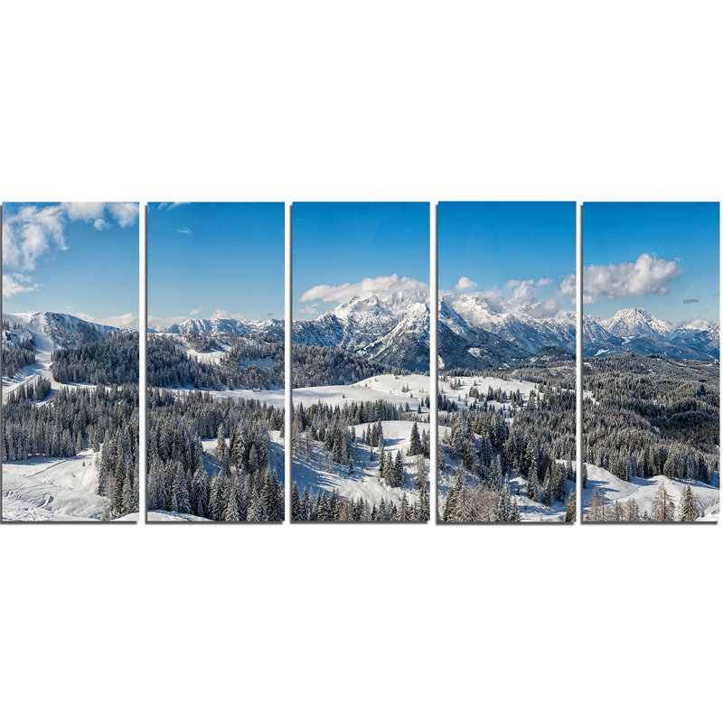 Designart Austrian Alps Winter Panorama 5 Piece Wall Art On