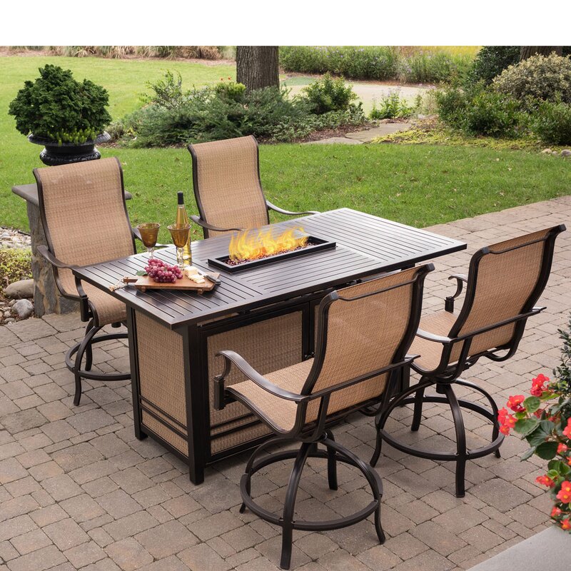 Fleur De Lis Living Bucci 5 Pieces High Dining Set With Firepit