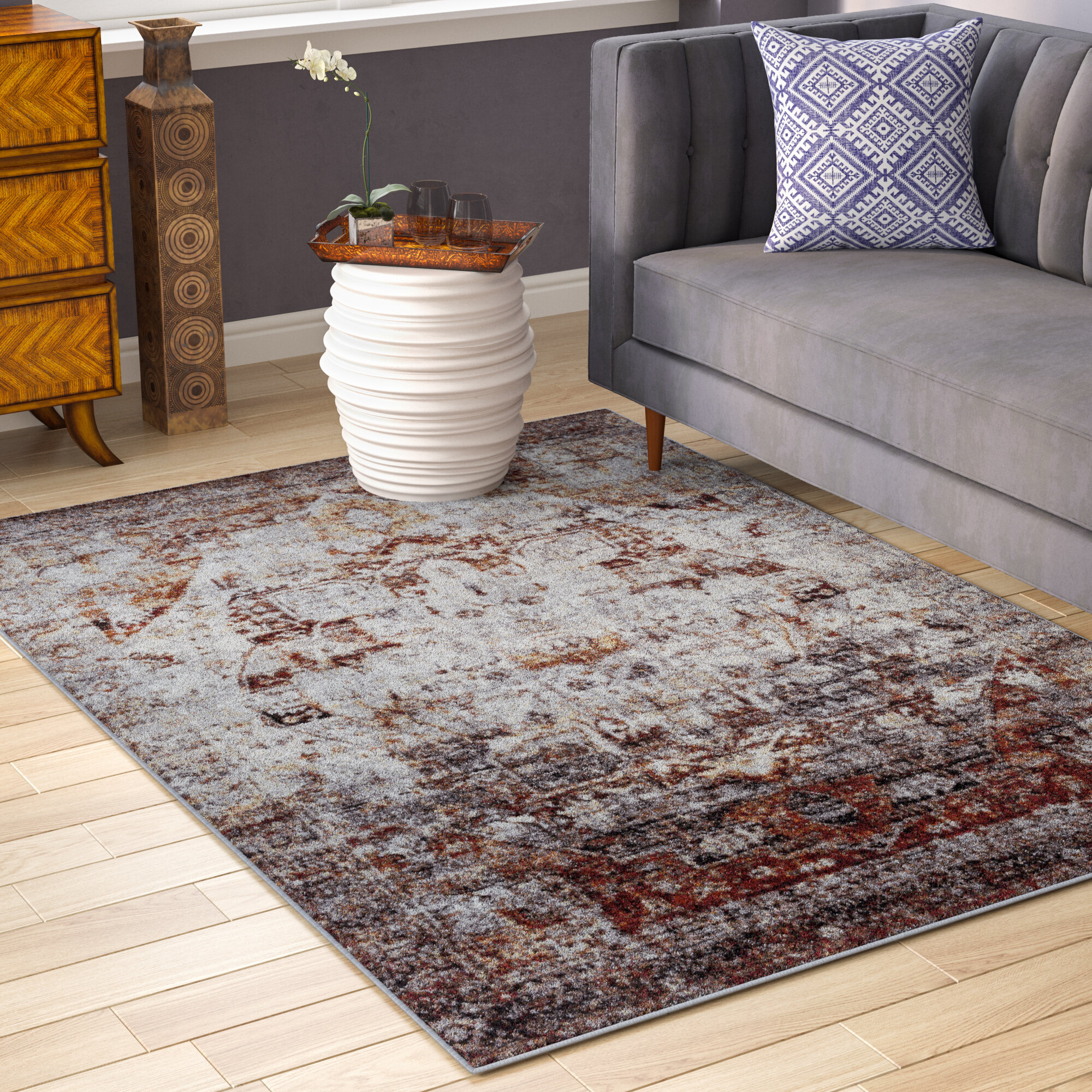 Williston Forge Montalvo Power Loom Grey Dark Red Rug Reviews Wayfair Co Uk