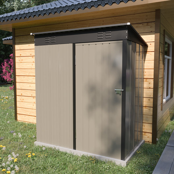 6 X 4 Ft Outdoor Metal Storage Shed Coffee Tool Storage Shed for Patio Lawn Backyard Trash Cans,Bike shed Galvanized Metal Garden shed with Lockable Double Doors Small shed 