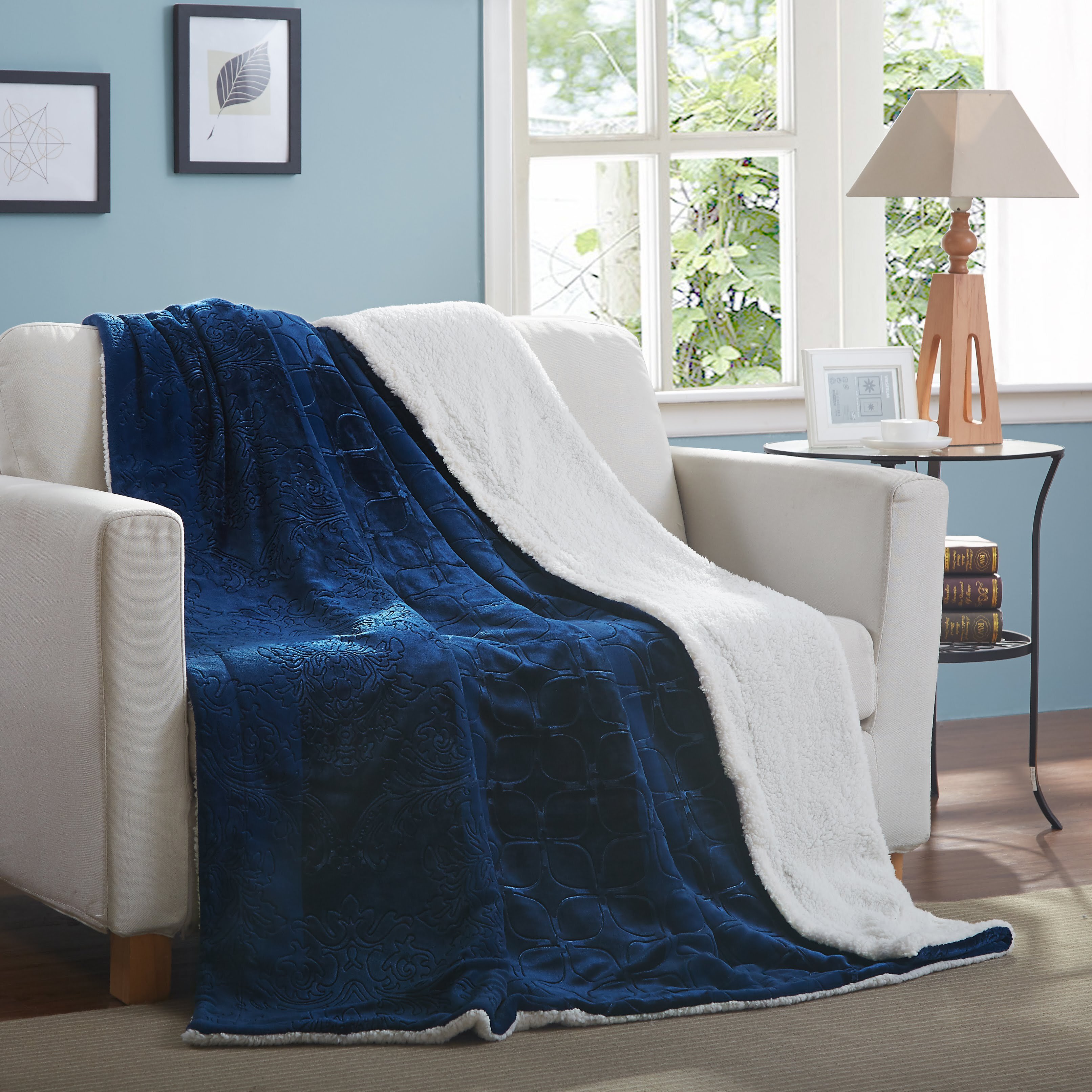 Warm and Lightweight Home Decoration Blanket Slate Blue for Single Size 150 x 200cm Anjee Sherpa Fleece Throw Blanket Double-Sided Super Soft Reversible Bed and Couch Blanket 