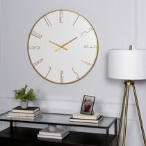 DesignQ Glam Wall Clock 'Orange Glam Natural Wood' Glam Large Wall Clock for Living Room Decor 