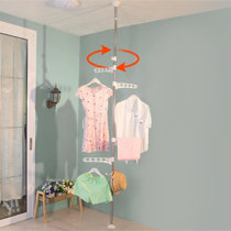 Rebrilliant 4 Tier Standing Clothes Laundry Drying Rack Coat Hanger Organizer Floor To Ceiling Adjustable Metal Corner Tension Pole Wayfair