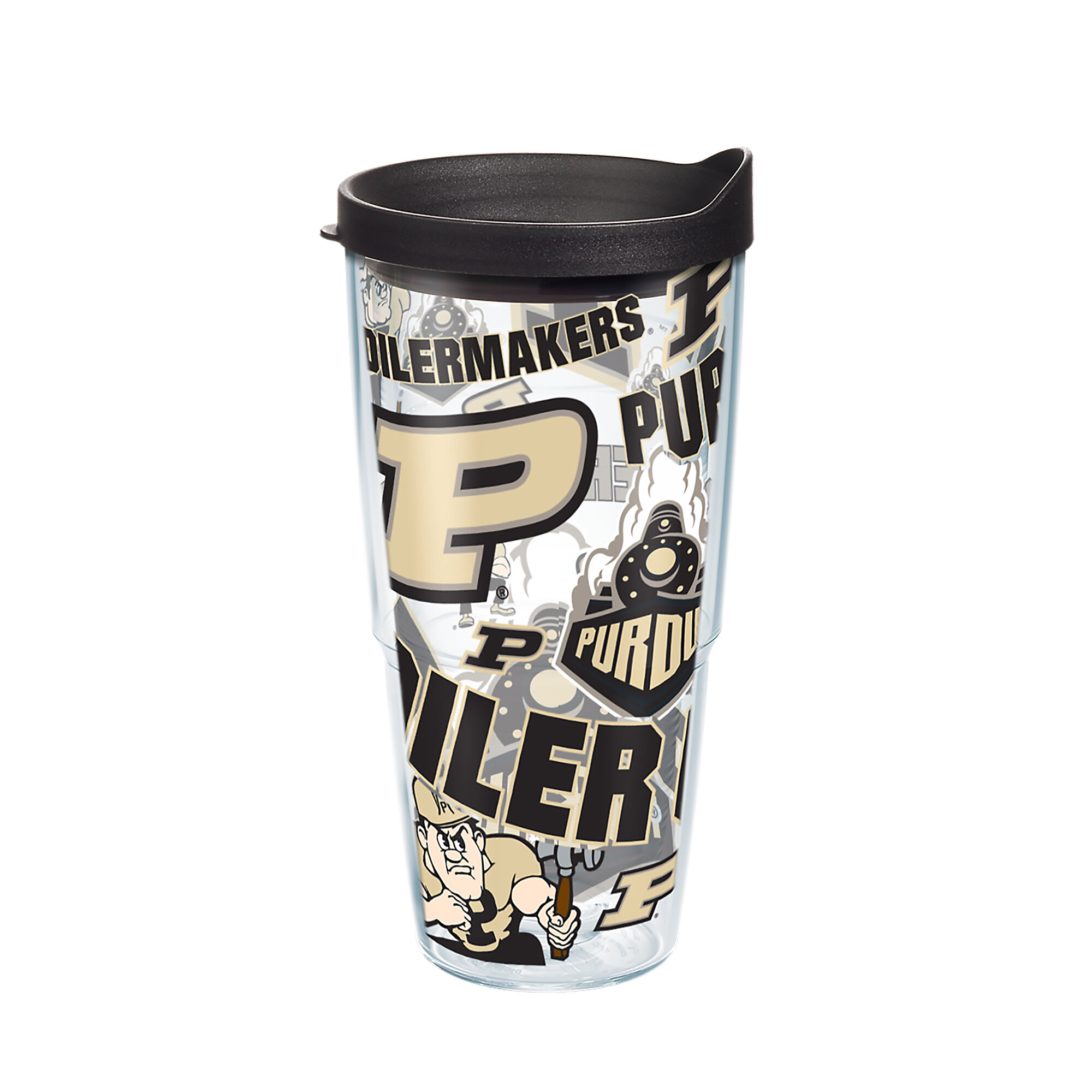 Gray Lid Train Logo Tervis Made in USA Double Walled Purdue University Boilermakers Insulated Tumbler Cup Keeps Drinks Cold & Hot 24oz Water Bottle 
