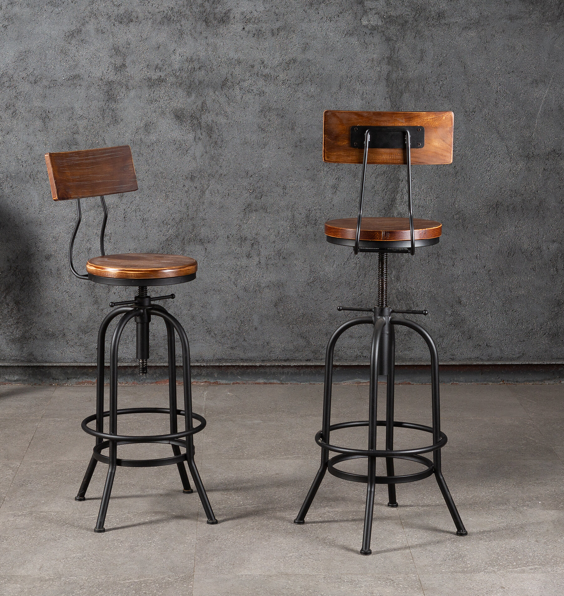 Industrial Style Wood And Metal Kitchen Bar Stools 