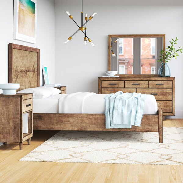4pc Full Size Bed Set Contemporary Bedroom Furniture Dresser Mirror Nightstand Multi-Colored Brown Finish