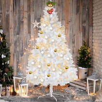 6/7FT Spray White Christmas Tree Metal Stand Bushy Pine Branches In/Outdoor 