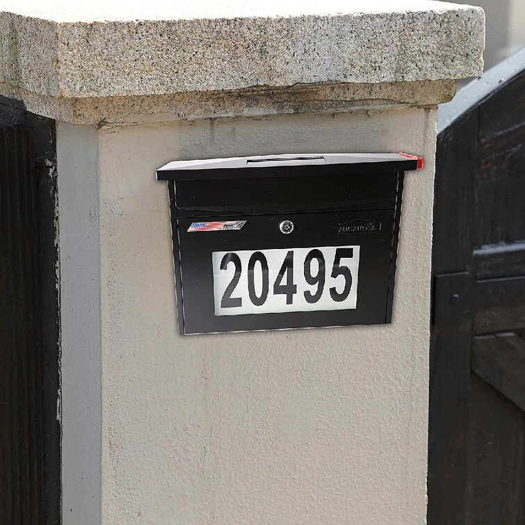 16" Large Steel Locking Mailbox Wall Mount Newspaper Letterbox w/ Door & 2 Keys