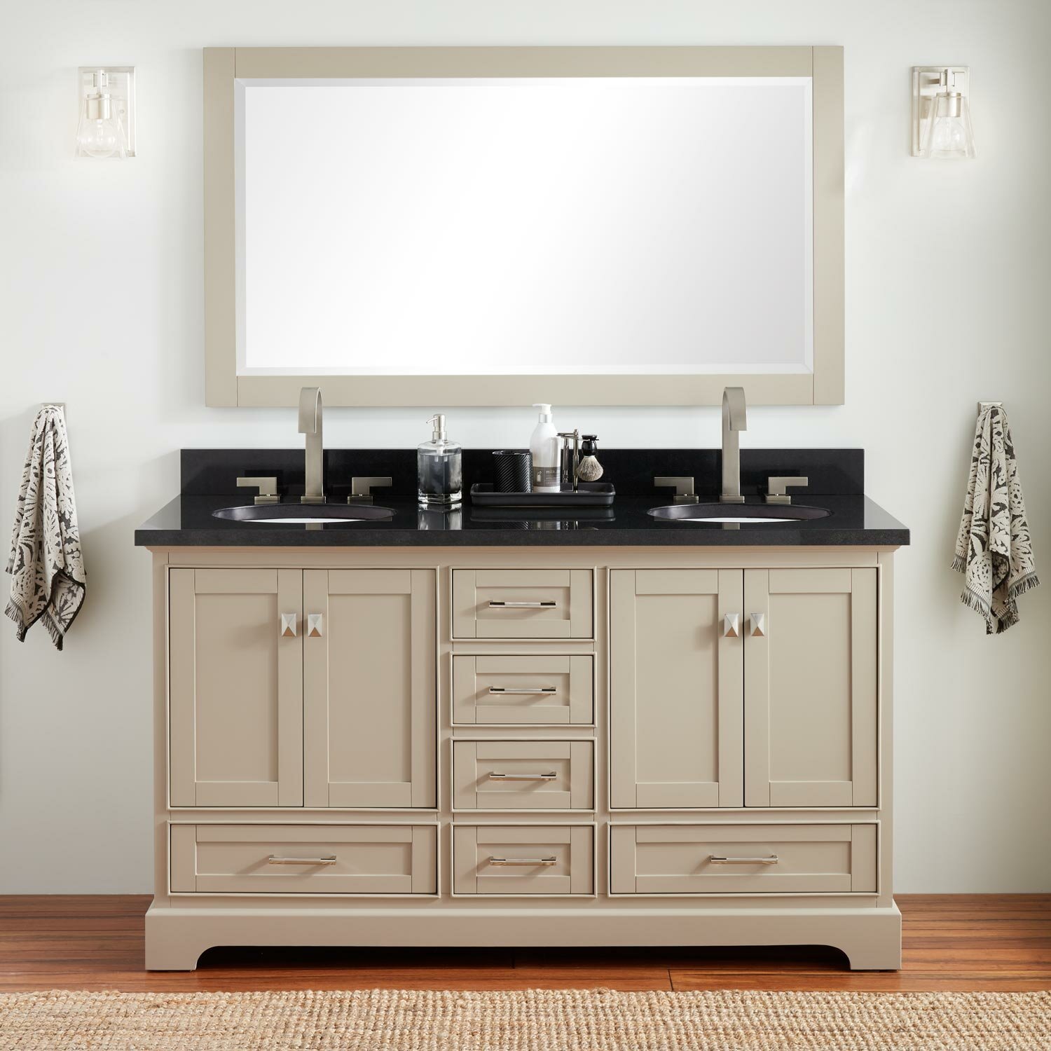 Signature Hardware 60 Quen Vanity Cabinet Grey Carrara Marble 8 Drilling Oval Undermount Sink Wayfair Ca