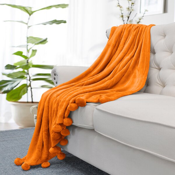 Throw Pom Pom New Luxury Design Warm Lush Fleece Cozy Blanket Sofa Throw 