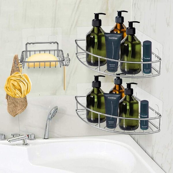 Bathroom Bath Glass Shower Caddy Shelf Rack Soap Holder Organizer Wall Mounted