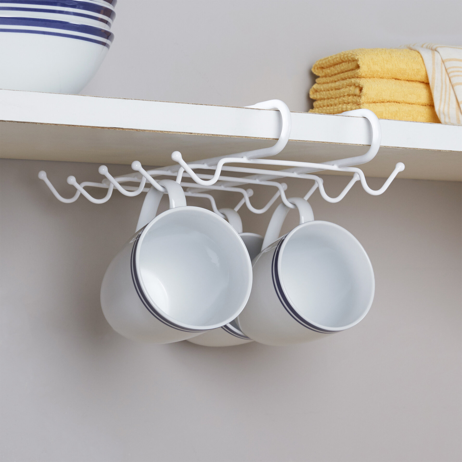 EigPluy Mug Holder Under Cabinet Adhesive Cup Hooks Drilling Free Coffee  Cups Holder Kitchen Utensil Storage Shelf Ties Belts Scarf Hanging Rack