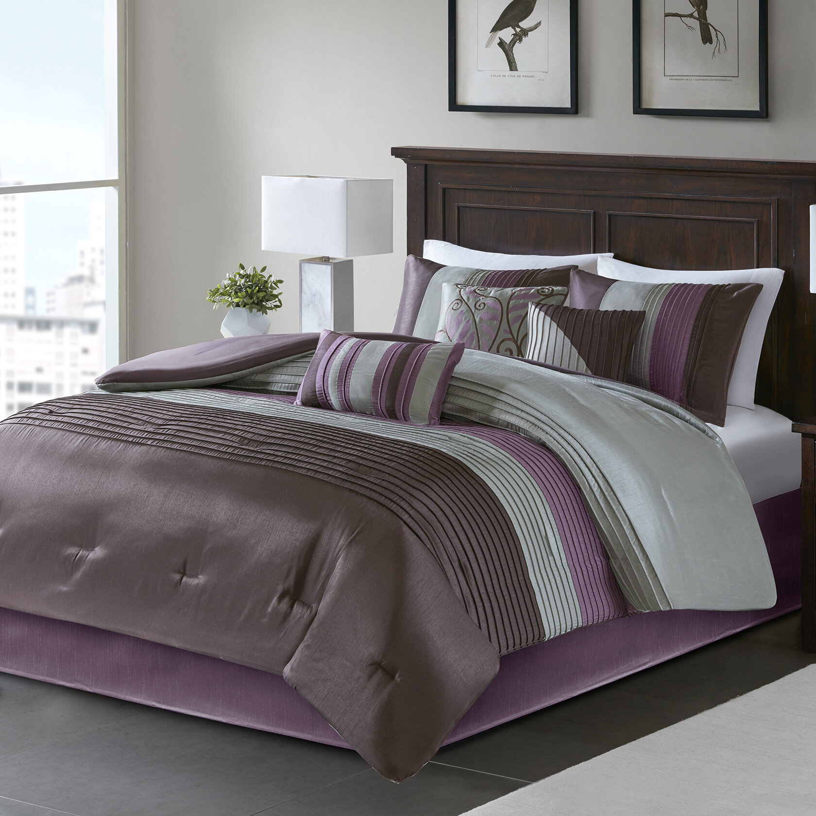 Kids Zone Home Linen 3 Piece King/Cal King Over Size Bedspread Set Damask Purple 
