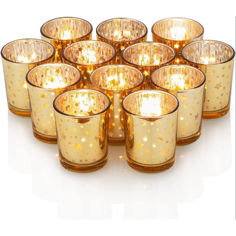 Set of 12 Gold Star Votive Candle Holders,Gold Star Tealight Candle Holders,Gold Star Mercury Glass Candle Holders
