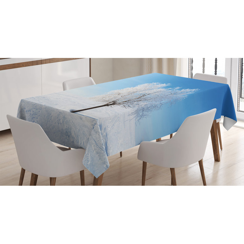 East Urban Home Ambesonne Winter Tablecloth Single Tree On Snow Cover Field With Vibrant Sky Blizzard Frozen Concept Rectangular Table Cover For Dining Room Kitchen Decor 60 X 90 Blue White
