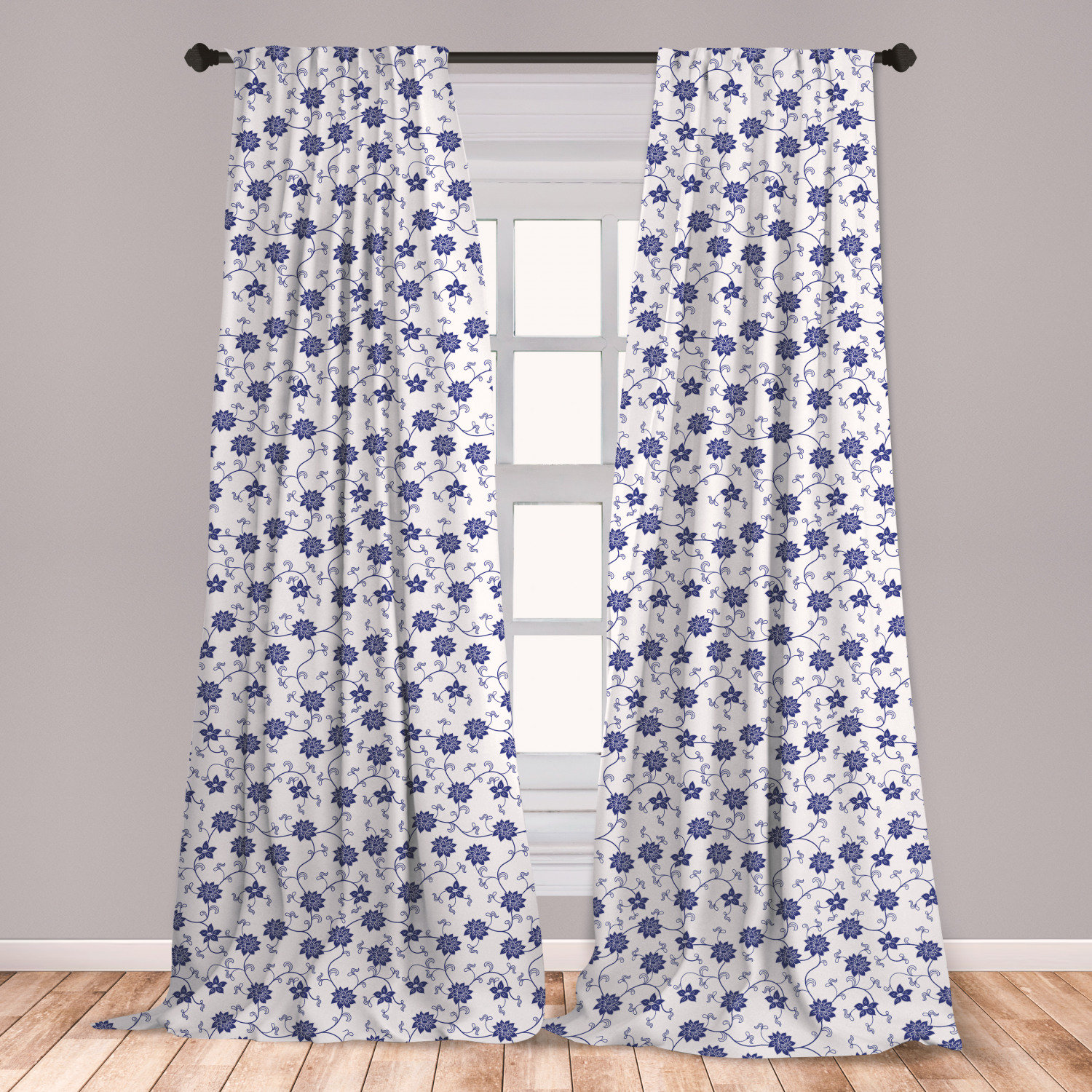 East Urban Home Antunez Blue Window Curtains Hand Drawn Style Chinese Pattern With Flowers Nature Inspired Vintage Lightweight Decorative Panels Set Of 2 With Rod Pocket 56 X 63 Violet Blue White Wayfair
