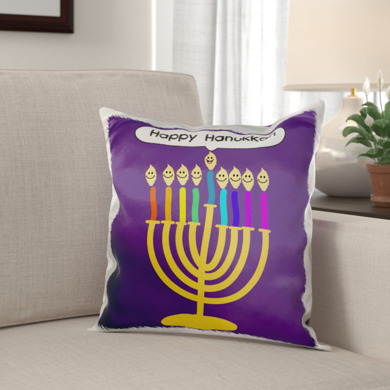 The Holiday Aisle Mildura Happy Hanukkah Smiley Menorah Cute Channukia Cartoon Pillow Cover Wayfair