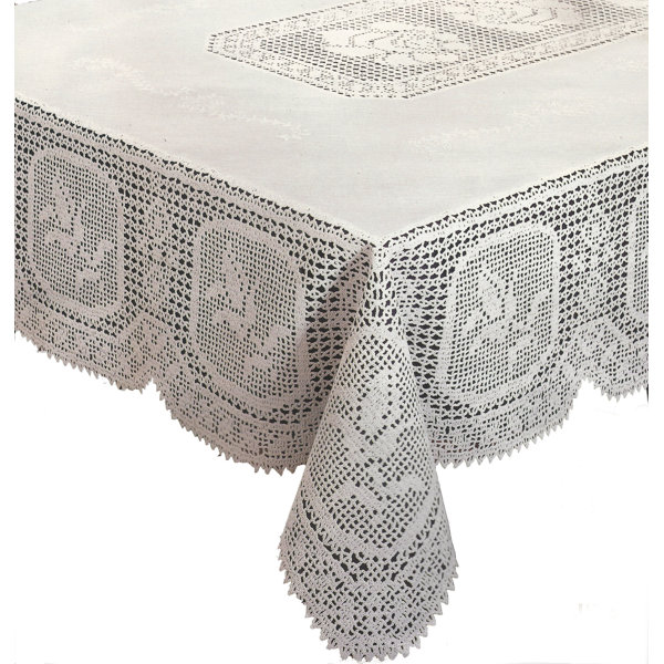 crochet tread linen tablecloth with crochet lace Tablecloth