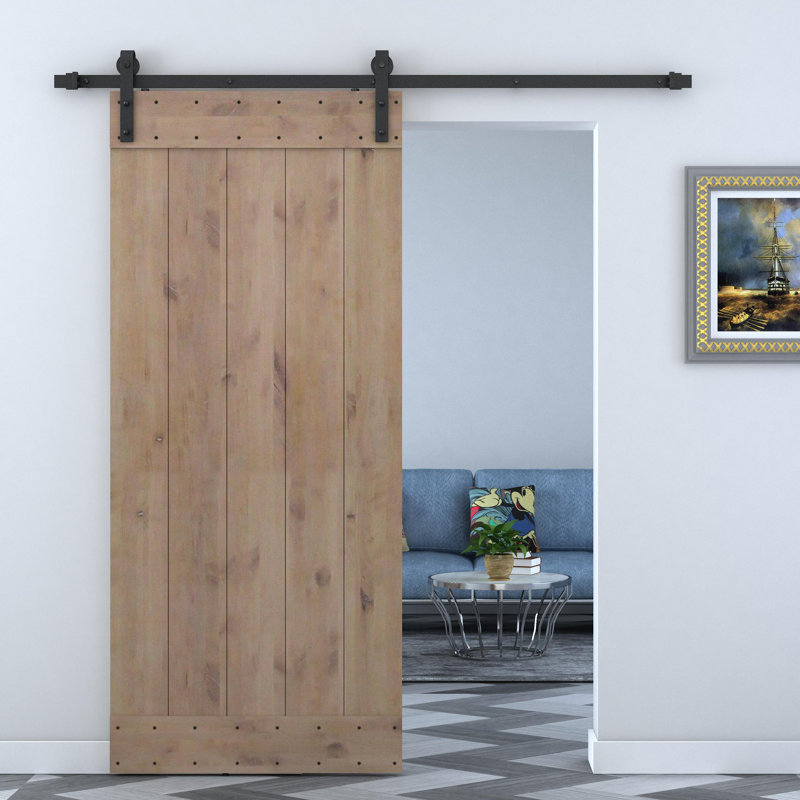 Calhome Paneled Wood Primed Alder Barn Door Without Installation