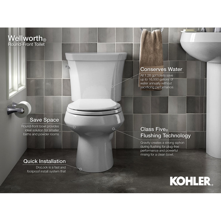 K 3997 0 7 47 Kohler Wellwortha 1 28 Gpf Water Efficient Round Two Piece Toilet Seat Not Included Reviews Wayfair