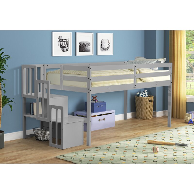 Harriet Bee Grey Loft Bed With Stair Case Wayfair