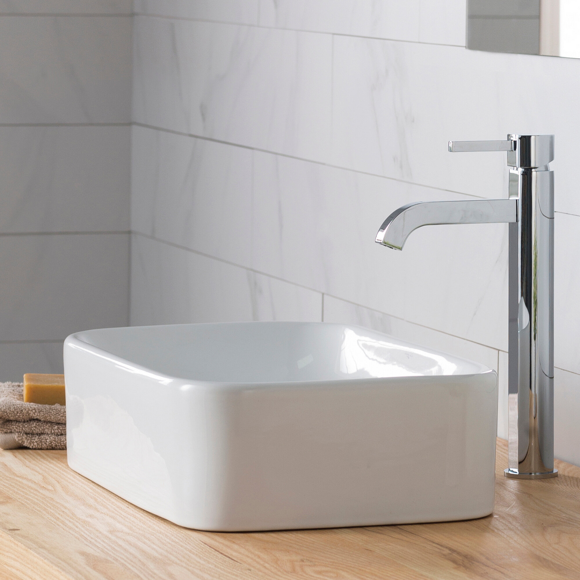 Ceramic 20 Rectangular Vessel Bathroom Sink With Faucet