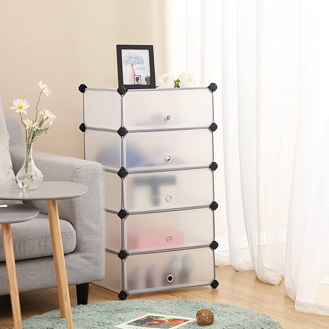 Rebrilliant 10 Tier Shoe Rack Plastic Cube Storage Organizer Units Diy Modular Closet Cabinet With Doors Includes Rubber Mallet And Anti Tipping Device White Wayfair Ca