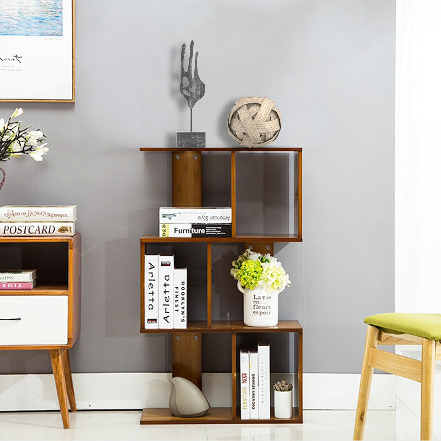 Ebern Designs Aubrielle 3 Tier Shelves Display Bookcase Desk