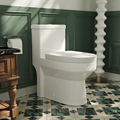 liberty compact toilet, modern one-piece round toilet with dual flush, easy cleaning fully skirted design(seat included)